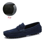 Men Suede Driving Loafers 02 Fur Dark Blue / 16